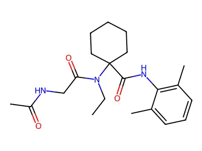 1-[(N-acetylglycyl)(ethyl)amino]-N-(2,6-dimethylphenyl)cyclohexanecarboxamide structure