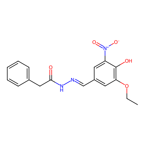 N-[(3-ethoxy-4-hydroxy-5-nitrophenyl)methylideneamino]-2-phenylacetamide structure