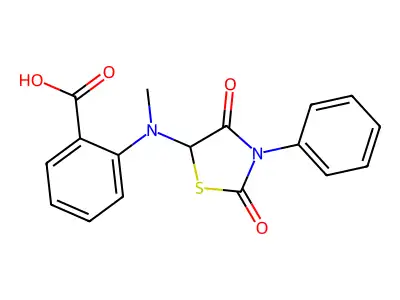 2-[(2,4-Dioxo-3-phenyl-1,3-thiazolidin-5-yl)-methylamino]benzoic acid structure