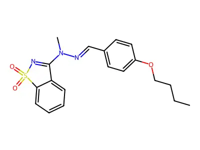 N-[(4-butoxyphenyl)methylideneamino]-N-methyl-1,1-dioxo-1,2-benzothiazol-3-amine structure