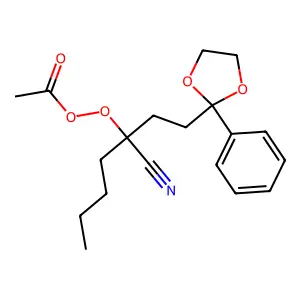 Ethaneperoxoic acid, 1-cyano-1-[2-(2-phenyl-1,3-dioxolan-2-yl)ethyl]pentyl ester structure