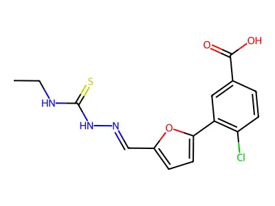 4-Chloro-3-[5-[(ethylcarbamothioylhydrazinylidene)methyl]furan-2-yl]benzoic acid structure