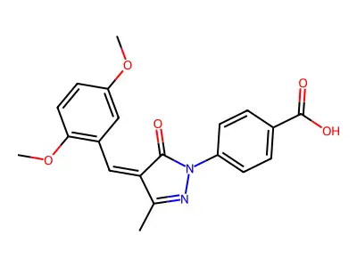 4-[(4Z)-4-[(2,5-dimethoxyphenyl)methylidene]-3-methyl-5-oxopyrazol-1-yl]benzoic acid structure