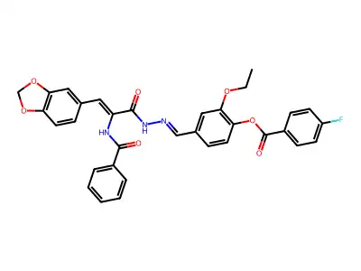 4-({2-[2-Benzamido-3-(2H-1,3-benzodioxol-5-yl)acryloyl]hydrazinylidene}methyl)-2-ethoxyphenyl 4-fluorobenzoate structure