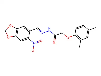 2-(2,4-Dimethylphenoxy)-N'-[(6-nitro-2H-1,3-benzodioxol-5-yl)methylidene]acetohydrazide structure