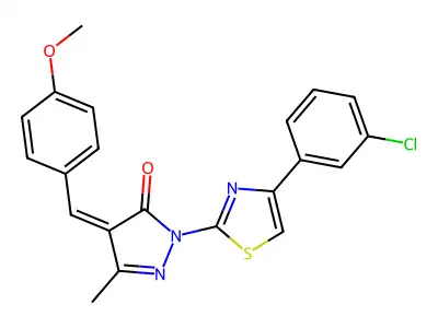 (4Z)-2-[4-(3-chlorophenyl)-1,3-thiazol-2-yl]-4-[(4-methoxyphenyl)methylidene]-5-methylpyrazol-3-one structure