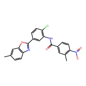 N-[2-chloro-5-(6-methyl-1,3-benzoxazol-2-yl)phenyl]-3-methyl-4-nitrobenzamide structure