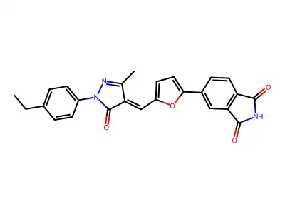 5-[5-[(E)-[1-(4-ethylphenyl)-3-methyl-5-oxo-pyrazol-4-ylidene]methyl]-2-furyl]isoindole-1,3-dione structure