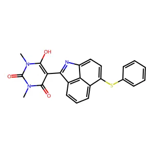 1,3-Dimethyl-5-(6-(phenylthio)benz(cd)indol-2(1H)-ylidene)barbituric acid structure
