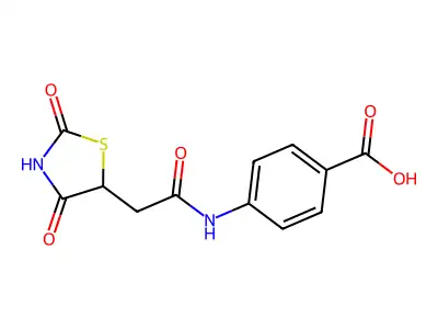 4-{[(2,4-Dioxo-1,3-thiazolidin-5-yl)acetyl]amino}benzoic acid structure