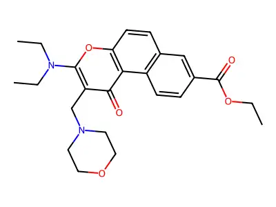 1H-Naphtho(2,1-b)pyran-8-carboxylic acid, 3-(diethylamino)-2-(4-morpholinylmethyl)-1-oxo-, ethyl ester structure