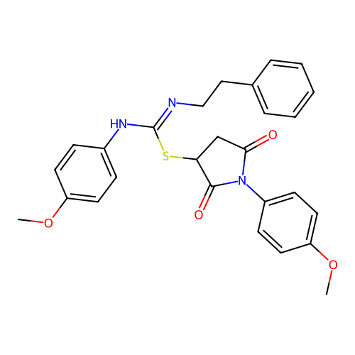 [1-(4-methoxyphenyl)-2,5-dioxopyrrolidin-3-yl] N-(4-methoxyphenyl)-N'-phenethylcarbamimidothioate structure