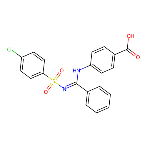 4-[[(Z)-N-(4-chlorophenyl)sulfonyl-C-phenylcarbonimidoyl]amino]benzoic acid structure