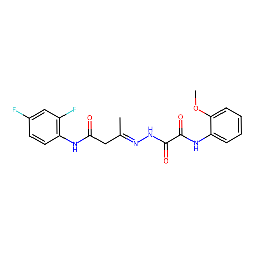 (3E)-N-(2,4-difluorophenyl)-3-(2-{[(2-methoxyphenyl)amino](oxo)acetyl}hydrazinylidene)butanamide structure