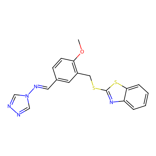 (E)-N-(3-((benzo[d]thiazol-2-ylthio)methyl)-4-methoxybenzylidene)-4H-1,2,4-triazol-4-amine structure