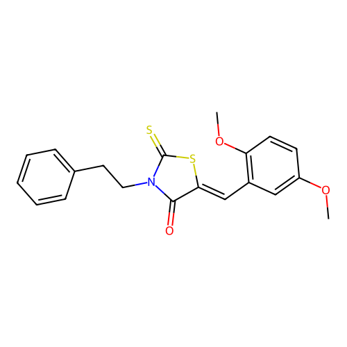 (Z)-5-(2,5-dimethoxybenzylidene)-3-phenethyl-2-thioxothiazolidin-4-one structure
