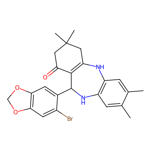 11-(6-bromo-1,3-benzodioxol-5-yl)-3,3,7,8-tetramethyl-2,3,4,5,10,11-hexahydro-1H-dibenzo[b,e][1,4]diazepin-1-one structure