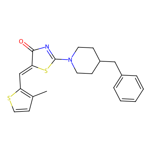 (Z)-2-(4-benzylpiperidin-1-yl)-5-((3-methylthiophen-2-yl)methylene)thiazol-4(5H)-one structure