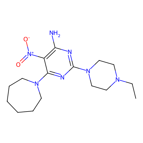 6-(Azepan-1-yl)-2-(4-ethylpiperazin-1-yl)-5-nitropyrimidin-4-amine structure