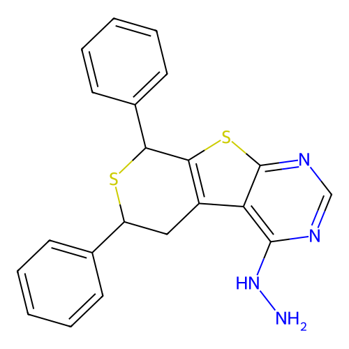 4-hydrazinyl-6,8-diphenyl-5,8-dihydro-6H-thiopyrano[4',3':4,5]thieno[2,3-d]pyrimidine structure