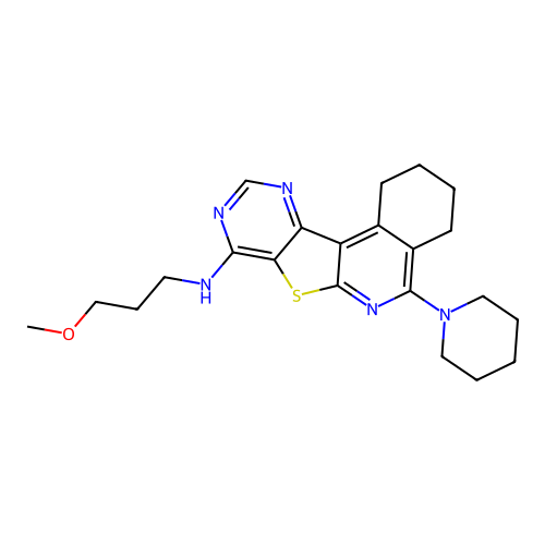 N-(3-methoxypropyl)-5-(piperidin-1-yl)-1,2,3,4-tetrahydropyrimido[4',5':4,5]thieno[2,3-c]isoquinolin-8-amine structure