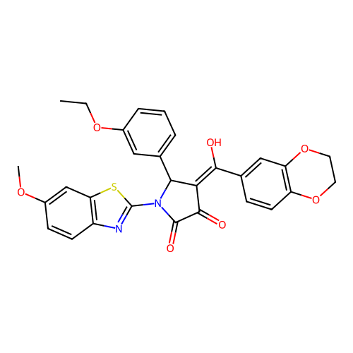 (4E)-4-[2,3-dihydro-1,4-benzodioxin-6-yl(hydroxy)methylidene]-5-(3-ethoxyphenyl)-1-(6-methoxy-1,3-benzothiazol-2-yl)pyrrolidine-2,3-dione structure