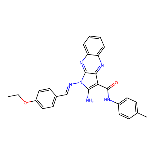 (E)-2-amino-1-((4-ethoxybenzylidene)amino)-N-(p-tolyl)-1H-pyrrolo[2,3-b]quinoxaline-3-carboxamide structure