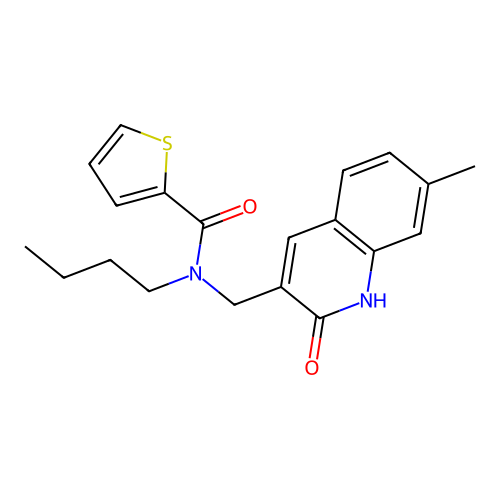 N-butyl-N-[(7-methyl-2-oxo-1H-quinolin-3-yl)methyl]thiophene-2-carboxamide structure