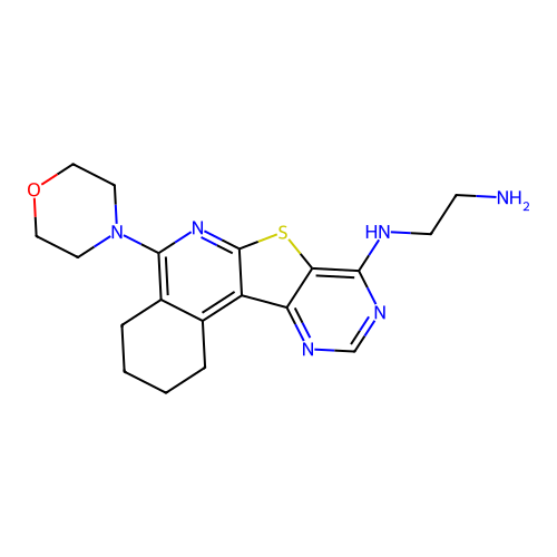 N-[5-(morpholin-4-yl)-1,2,3,4-tetrahydropyrimido[4',5':4,5]thieno[2,3-c]isoquinolin-8-yl]ethane-1,2-diamine structure
