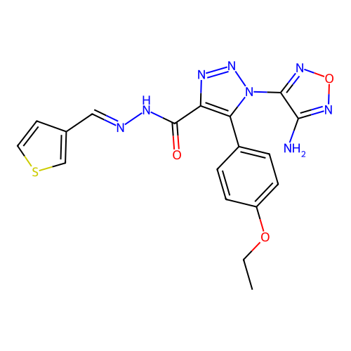 (E)-1-(4-amino-1,2,5-oxadiazol-3-yl)-5-(4-ethoxyphenyl)-N'-(thiophen-3-ylmethylene)-1H-1,2,3-triazole-4-carbohydrazide structure