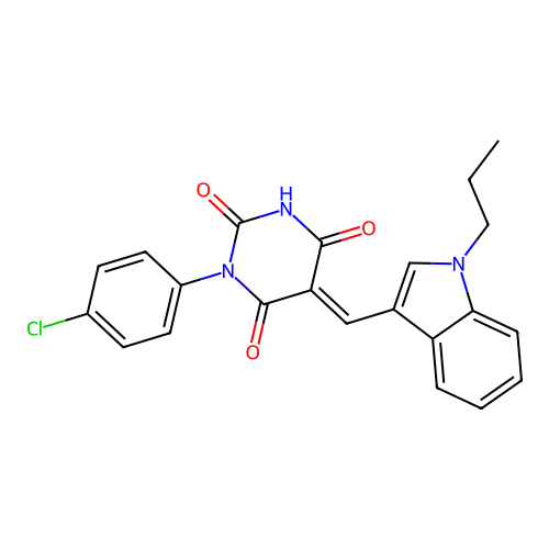 (5E)-1-(4-chlorophenyl)-5-[(1-propylindol-3-yl)methylidene]-1,3-diazinane-2,4,6-trione structure