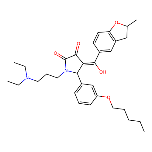 (4E)-1-[3-(diethylamino)propyl]-4-[hydroxy-(2-methyl-2,3-dihydro-1-benzofuran-5-yl)methylidene]-5-(3-pentoxyphenyl)pyrrolidine-2,3-dione structure