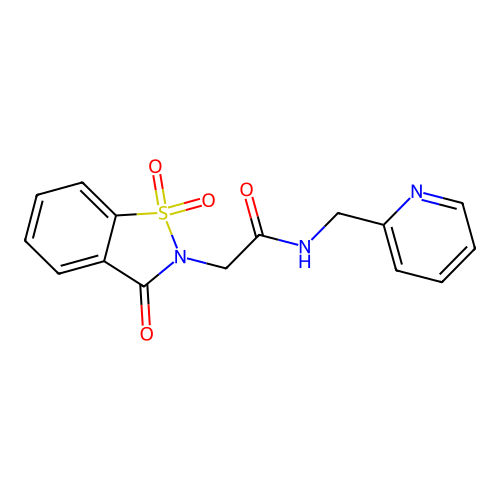 2-(1,1-dioxido-3-oxo-1,2-benzothiazol-2(3H)-yl)-N-(pyridin-2-ylmethyl)acetamide structure