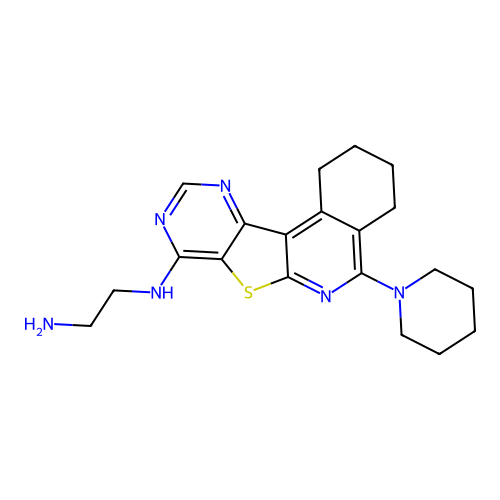 N-[5-(piperidin-1-yl)-1,2,3,4-tetrahydropyrimido[4',5':4,5]thieno[2,3-c]isoquinolin-8-yl]ethane-1,2-diamine structure