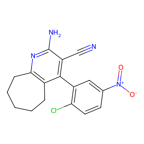 2-amino-4-(2-chloro-5-nitrophenyl)-6,7,8,9-tetrahydro-5H-cyclohepta[b]pyridine-3-carbonitrile structure