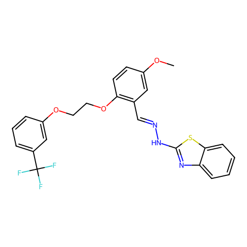 (2E)-2-[(2E)-(5-methoxy-2-{2-[3-(trifluoromethyl)phenoxy]ethoxy}benzylidene)hydrazinylidene]-2,3-dihydro-1,3-benzothiazole structure