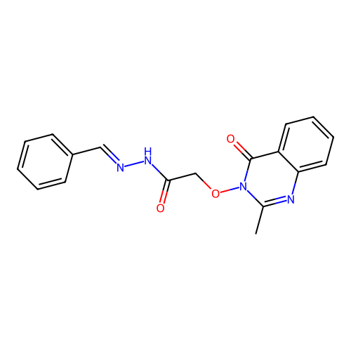 N-[(E)-benzylideneamino]-2-(2-methyl-4-oxoquinazolin-3-yl)oxyacetamide structure