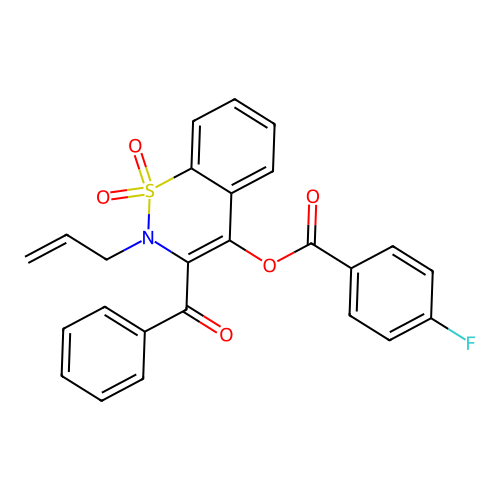 2-allyl-3-benzoyl-1,1-dioxido-2H-1,2-benzothiazin-4-yl 4-fluorobenzoate structure