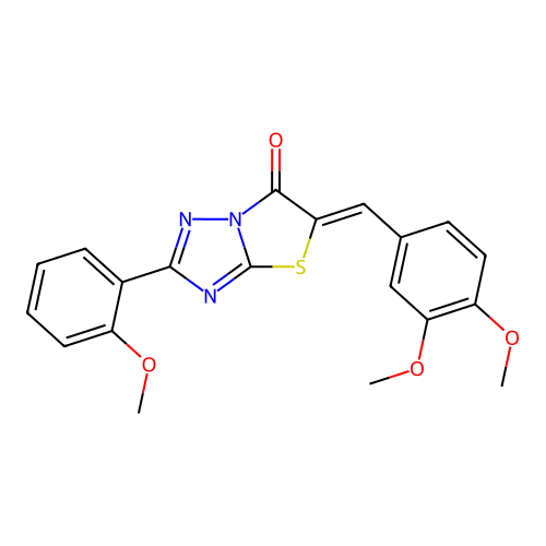 (Z)-5-(3,4-dimethoxybenzylidene)-2-(2-methoxyphenyl)thiazolo[3,2-b][1,2,4]triazol-6(5H)-one structure