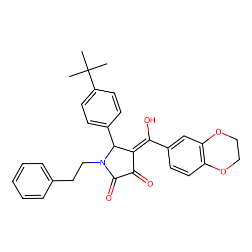 (4E)-5-(4-tert-butylphenyl)-4-[2,3-dihydro-1,4-benzodioxin-6-yl(hydroxy)methylidene]-1-(2-phenylethyl)pyrrolidine-2,3-dione structure
