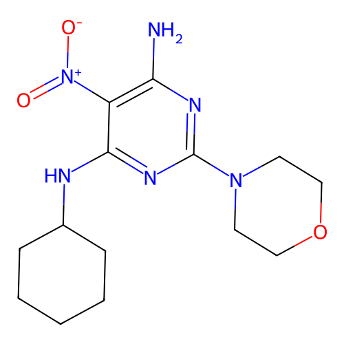 (6-Amino-2-morpholin-4-yl-5-nitropyrimidin-4-yl)cyclohexylamine structure