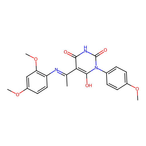 (Z)-5-(1-((2,4-dimethoxyphenyl)amino)ethylidene)-1-(4-methoxyphenyl)pyrimidine-2,4,6(1H,3H,5H)-trione structure