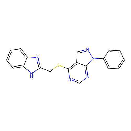 4-[(1H-benzimidazol-2-ylmethyl)sulfanyl]-1-phenyl-1H-pyrazolo[3,4-d]pyrimidine structure