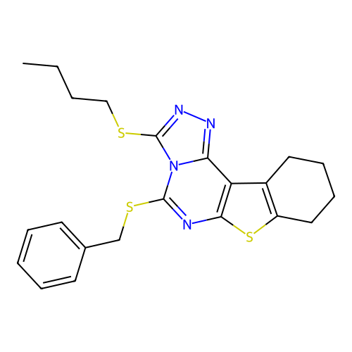 5-(benzylsulfanyl)-3-(butylsulfanyl)-8,9,10,11-tetrahydro[1]benzothieno[3,2-e][1,2,4]triazolo[4,3-c]pyrimidine structure