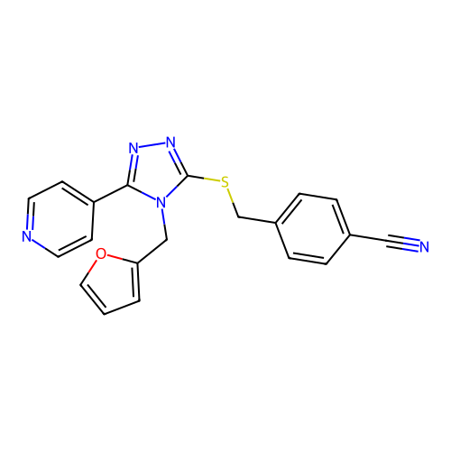 4-({[4-(furan-2-ylmethyl)-5-(pyridin-4-yl)-4H-1,2,4-triazol-3-yl]sulfanyl}methyl)benzonitrile structure