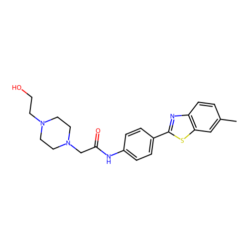 2-[4-(2-hydroxyethyl)piperazin-1-yl]-N-[4-(6-methyl-1,3-benzothiazol-2-yl)phenyl]acetamide structure