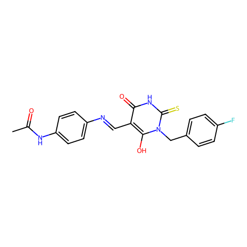(E)-N-(4-(((1-(4-fluorobenzyl)-4,6-dioxo-2-thioxotetrahydropyrimidin-5(2H)-ylidene)methyl)amino)phenyl)acetamide structure