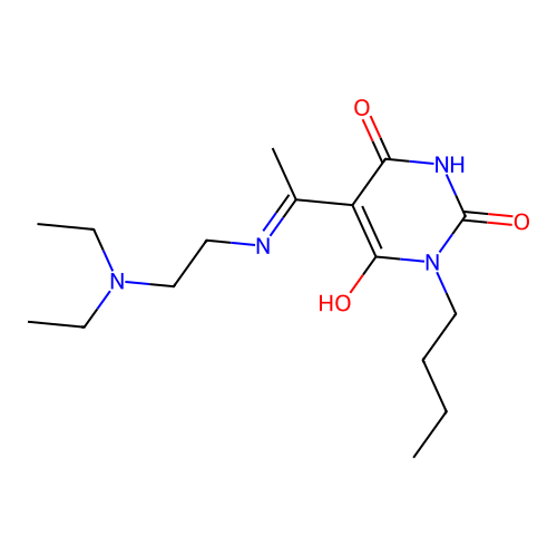1-butyl-5-[1-(2-diethylaminoethylamino)ethylidene]-1,3-diazinane-2,4,6-trione structure
