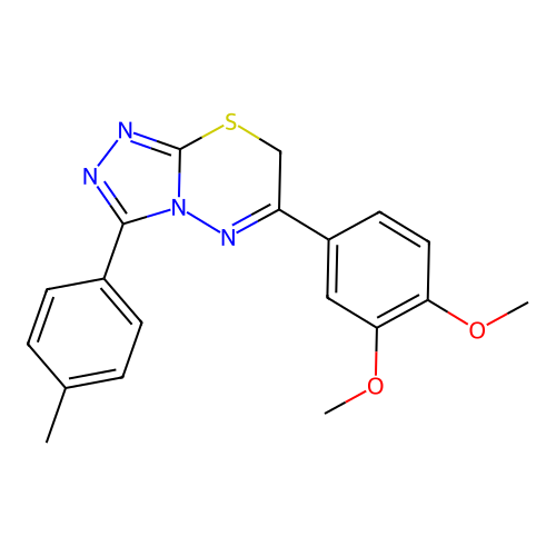 6-(3,4-dimethoxyphenyl)-3-(4-methylphenyl)-7H-[1,2,4]triazolo[3,4-b][1,3,4]thiadiazine structure