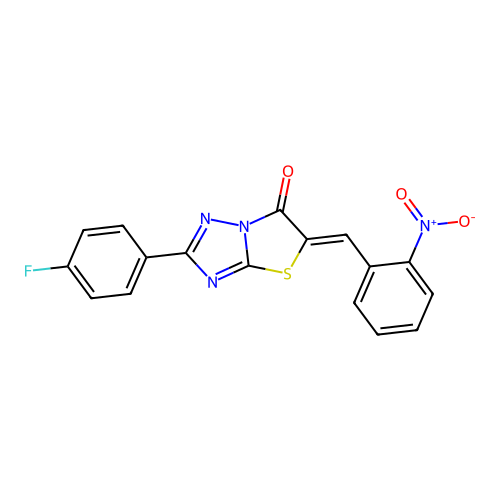 (Z)-2-(4-fluorophenyl)-5-(2-nitrobenzylidene)thiazolo[3,2-b][1,2,4]triazol-6(5H)-one structure